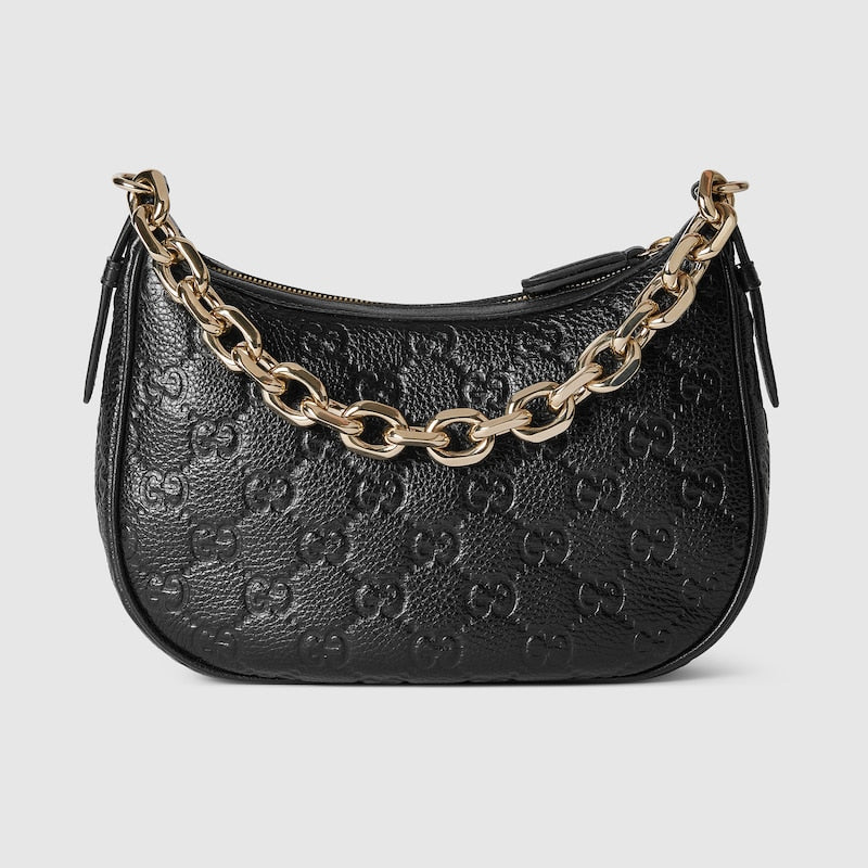 Mittelgroße Schultertasche mit GG-Emblem in Schwarz