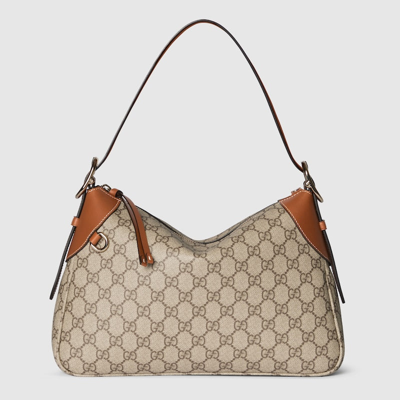Mittlere Schultertasche mit GG-Emblem aus beigem Stoff