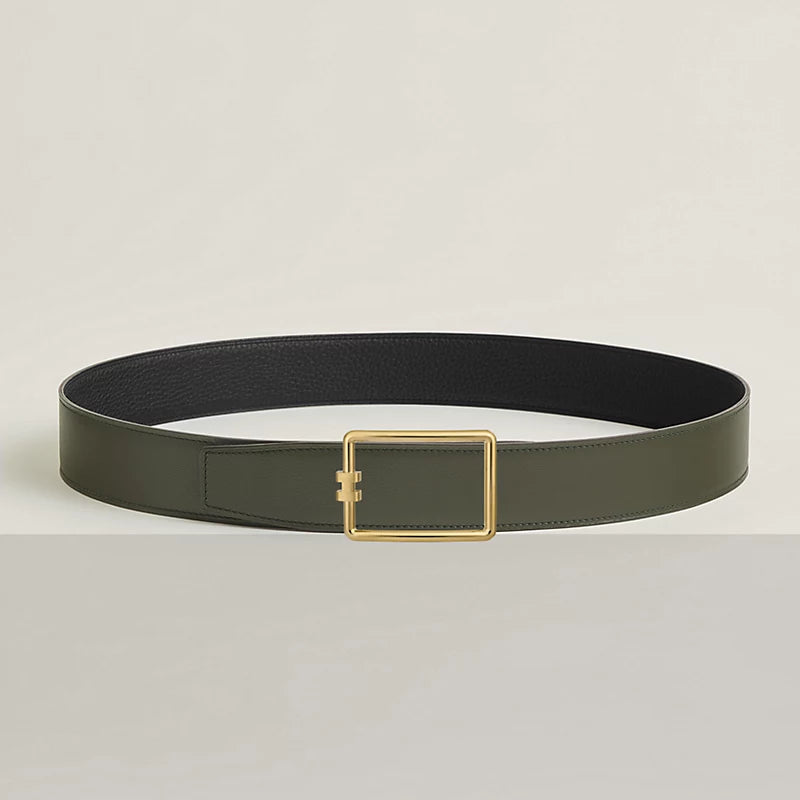 Tube H Belt Buckle & Reversible Leather Belt Buckle 38mm Green/Black Women