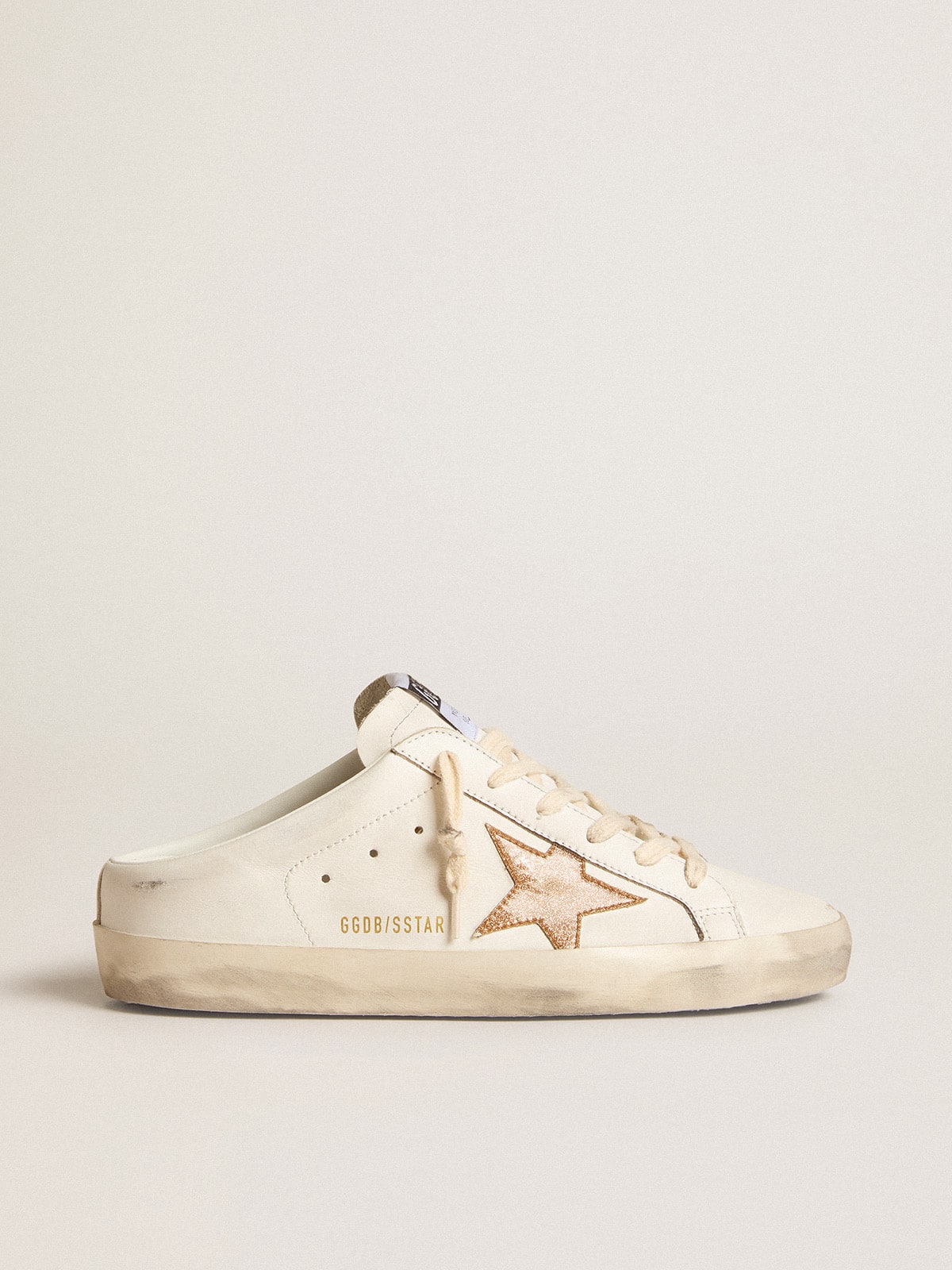 Super-Star Sabot in pelle con stella in glitter oro plastificati