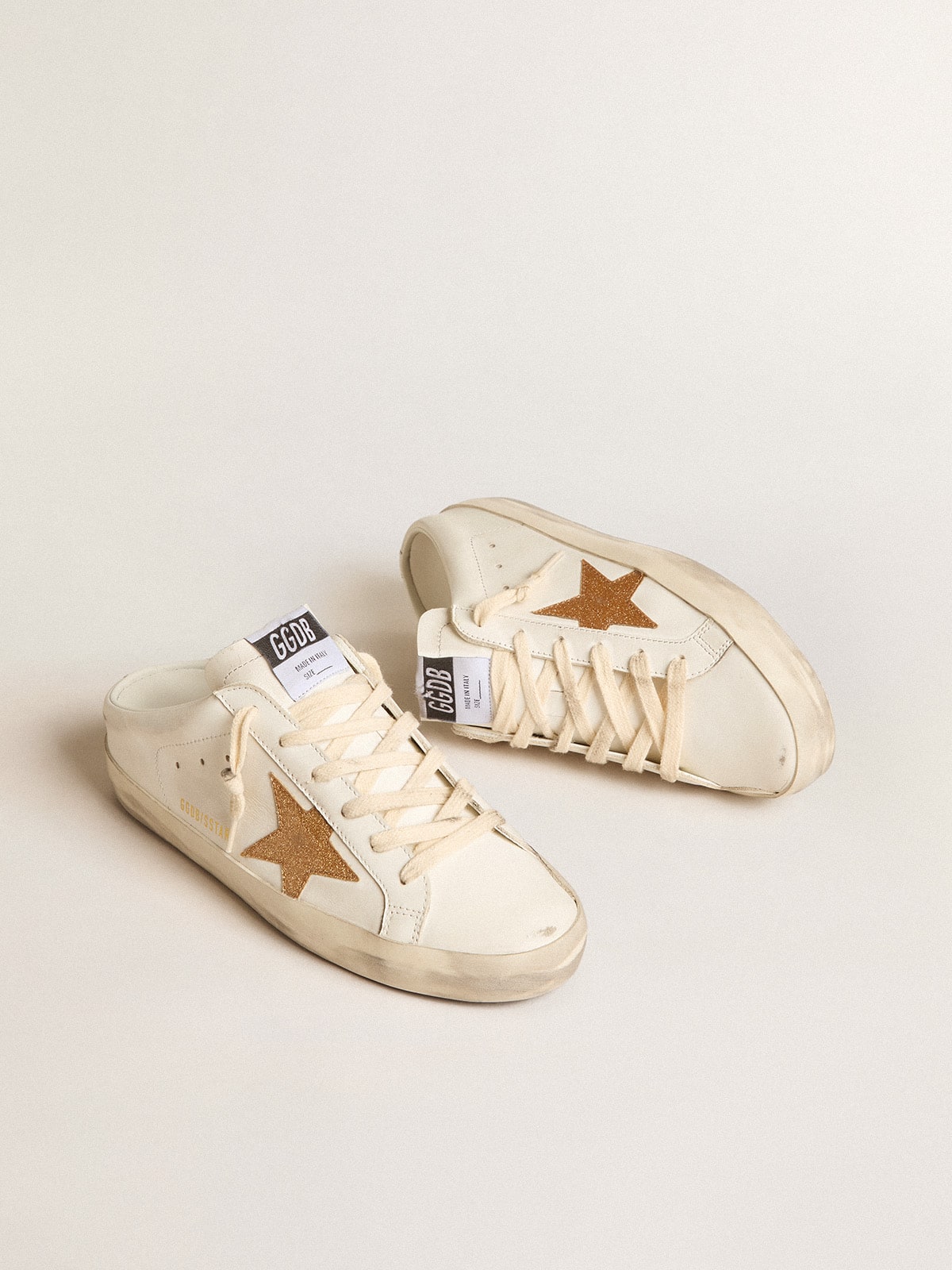 Super-Star Sabot in pelle con stella in glitter oro plastificati