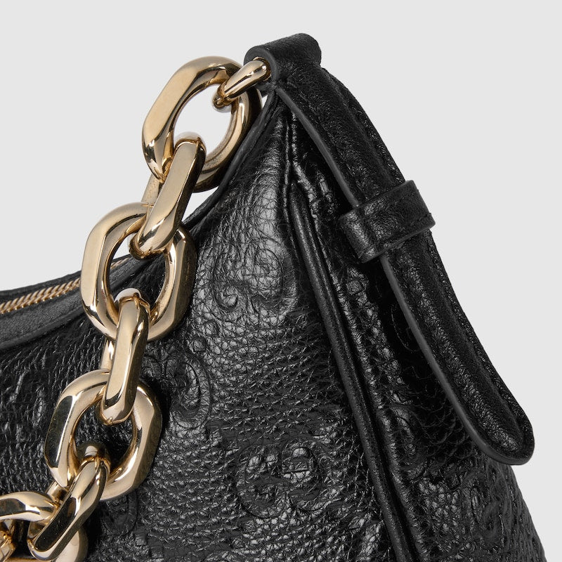 Mittelgroße Schultertasche mit GG-Emblem in Schwarz