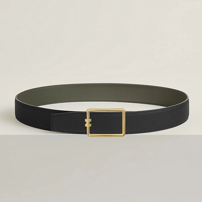 Tube H Belt Buckle & Reversible Leather Belt Buckle 38mm Green/Black Women
