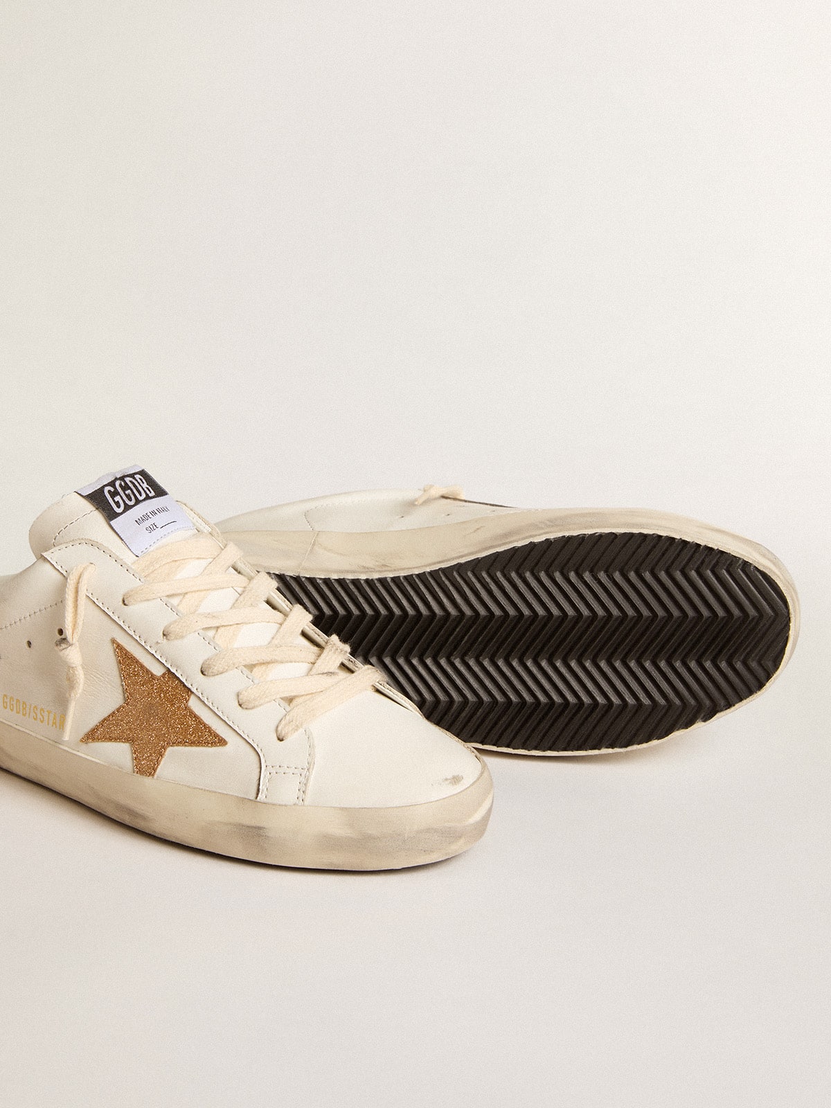 Super-Star Sabot in pelle con stella in glitter oro plastificati