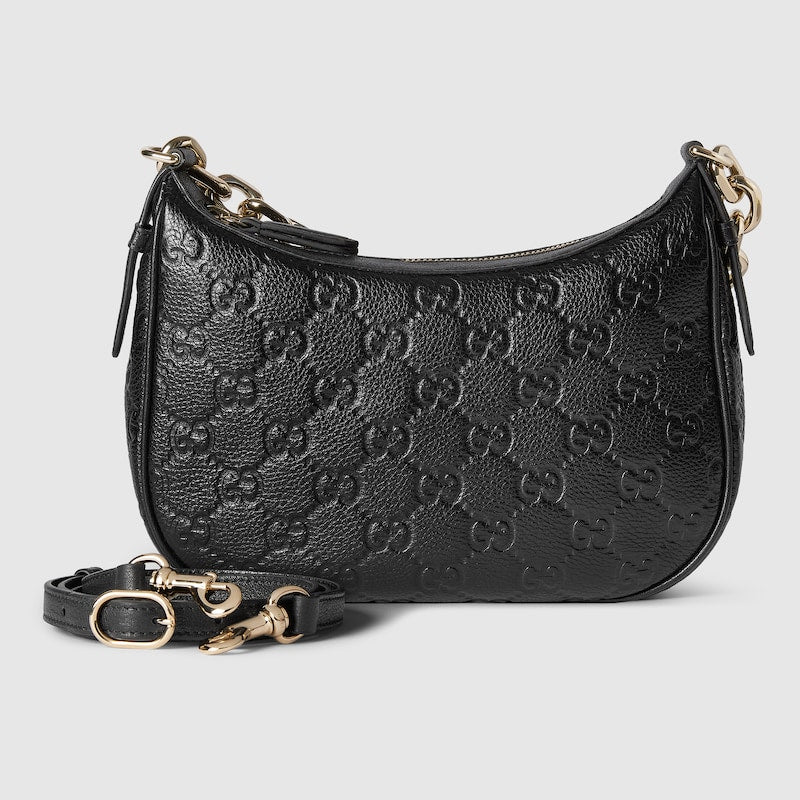 Mittelgroße Schultertasche mit GG-Emblem in Schwarz