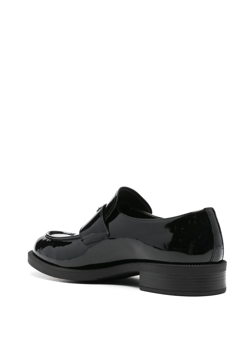 Black triangular logo leather loafers