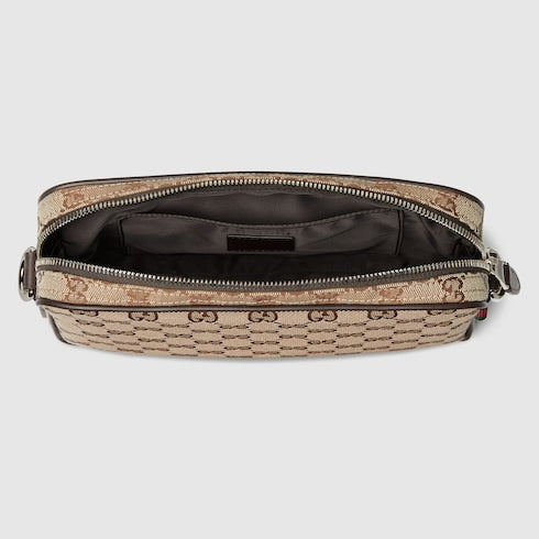 Kleine Schultertasche aus GG-Canvas in Beige und Braun