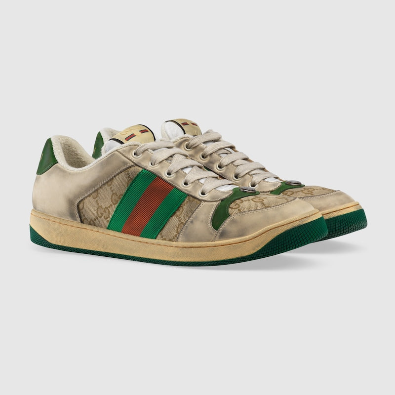 Sneaker Screener aus weißem Leder und GG-Stoff