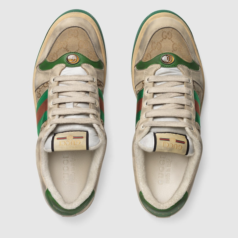 Sneaker Screener aus weißem Leder und GG-Stoff