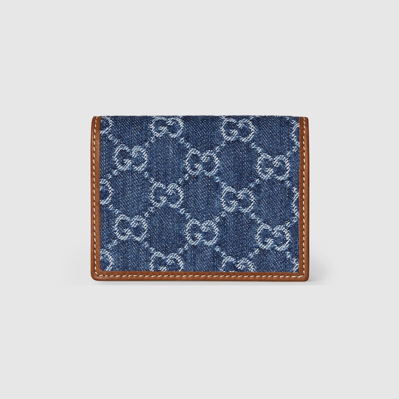 GG Emblem Denim Blue mini wallet