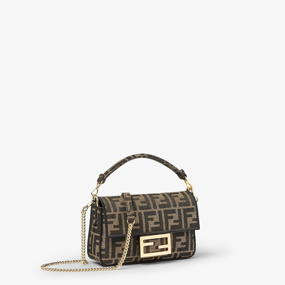 Mini Baguette in brown FF jacquard fabric