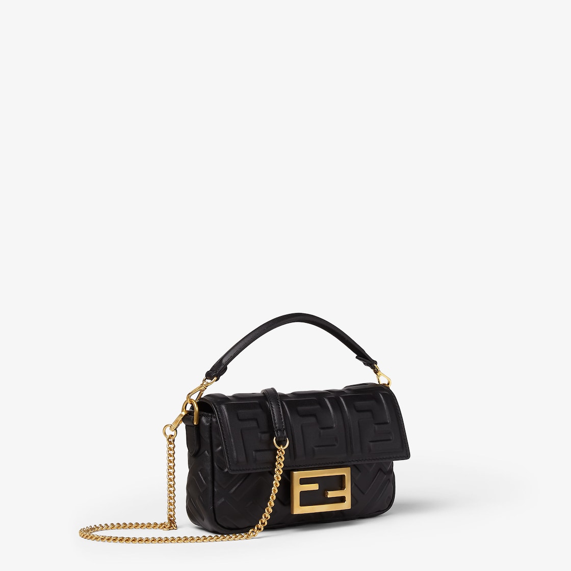 Mini Baguette in black nappa with FF motif