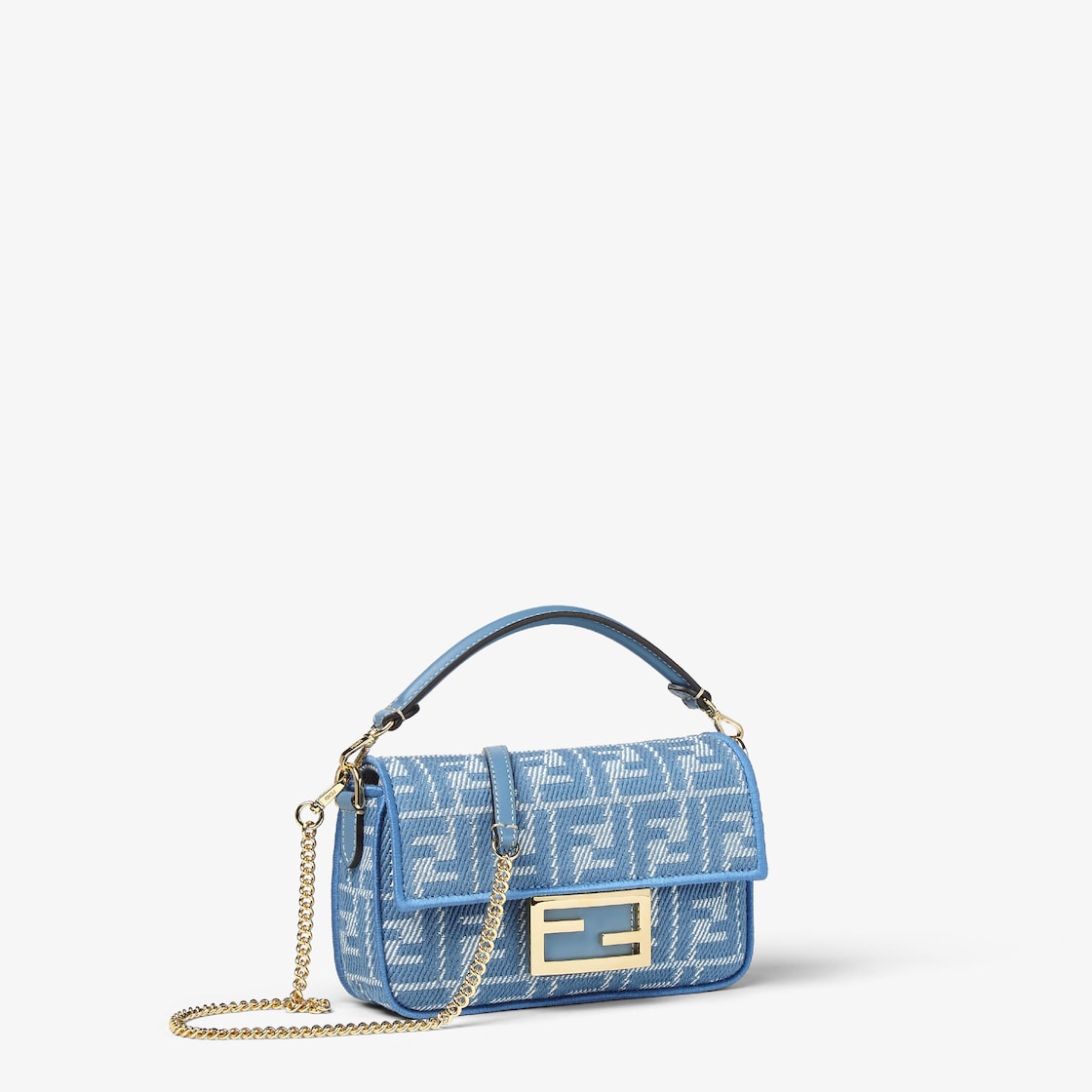 Mini baguette in blue FF denim jacquard