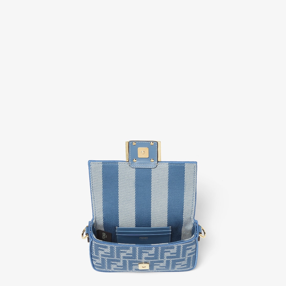 Mini baguette in blue FF denim jacquard