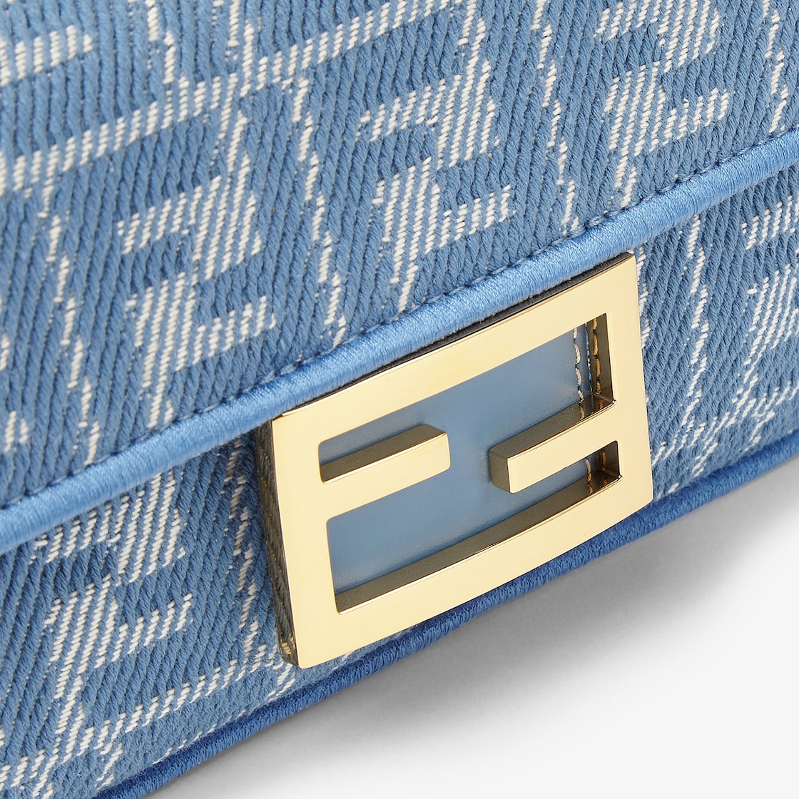 Mini baguette in blue FF denim jacquard