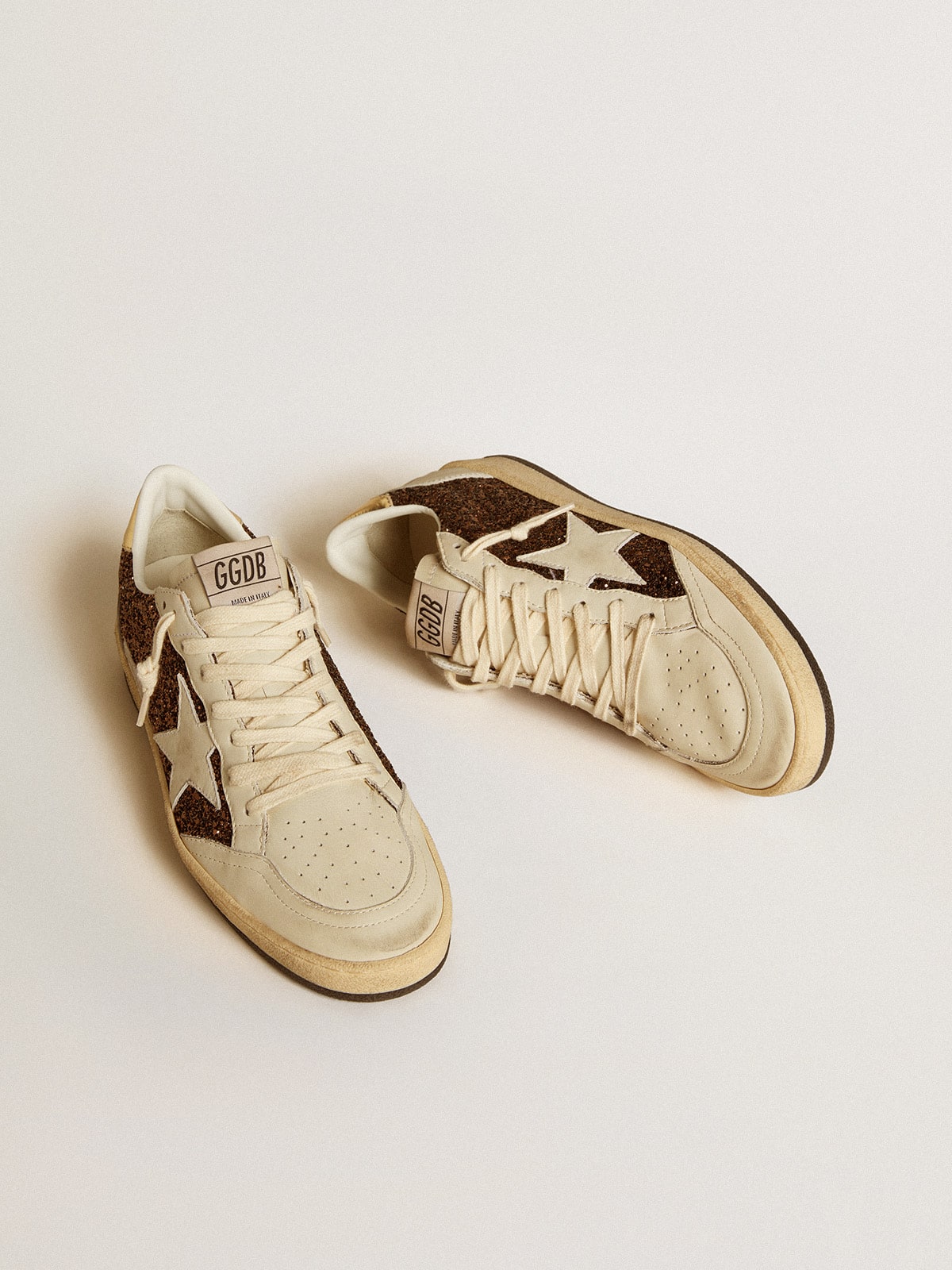 Glitter Ball Star with leather star and laminated leather heel tab