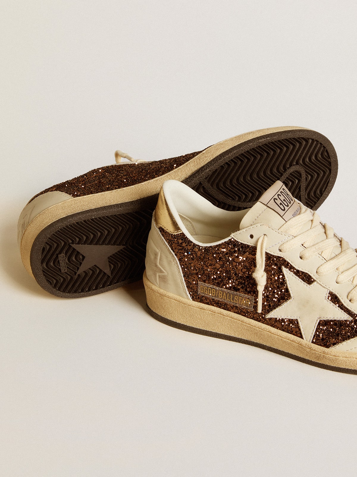 Glitter Ball Star with leather star and laminated leather heel tab