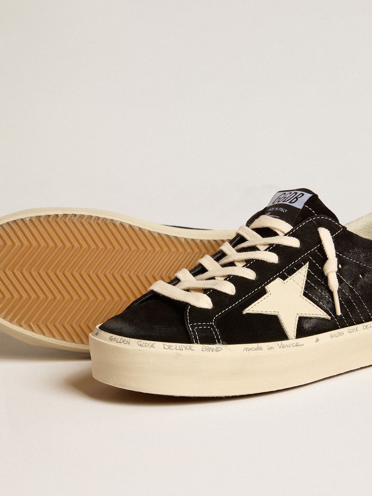 Hi Star in black leather with silver glitter heel
