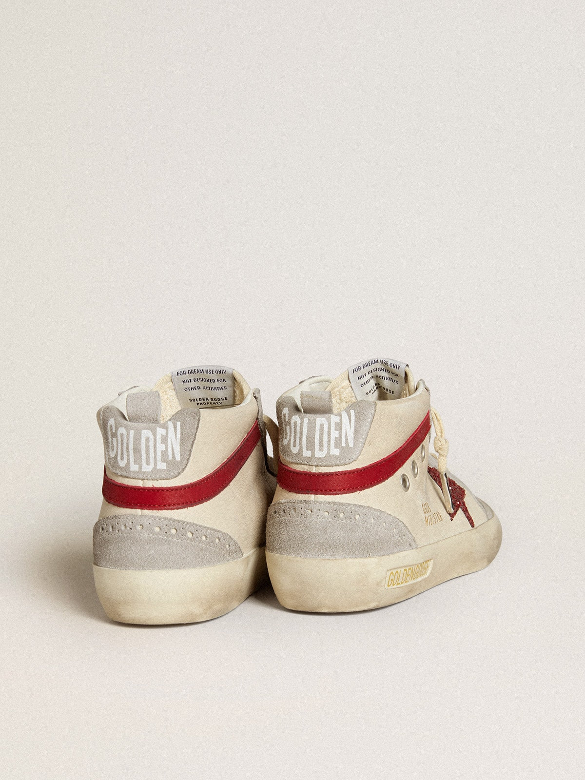Mid Star in leather with glitter star and red nubuck comma