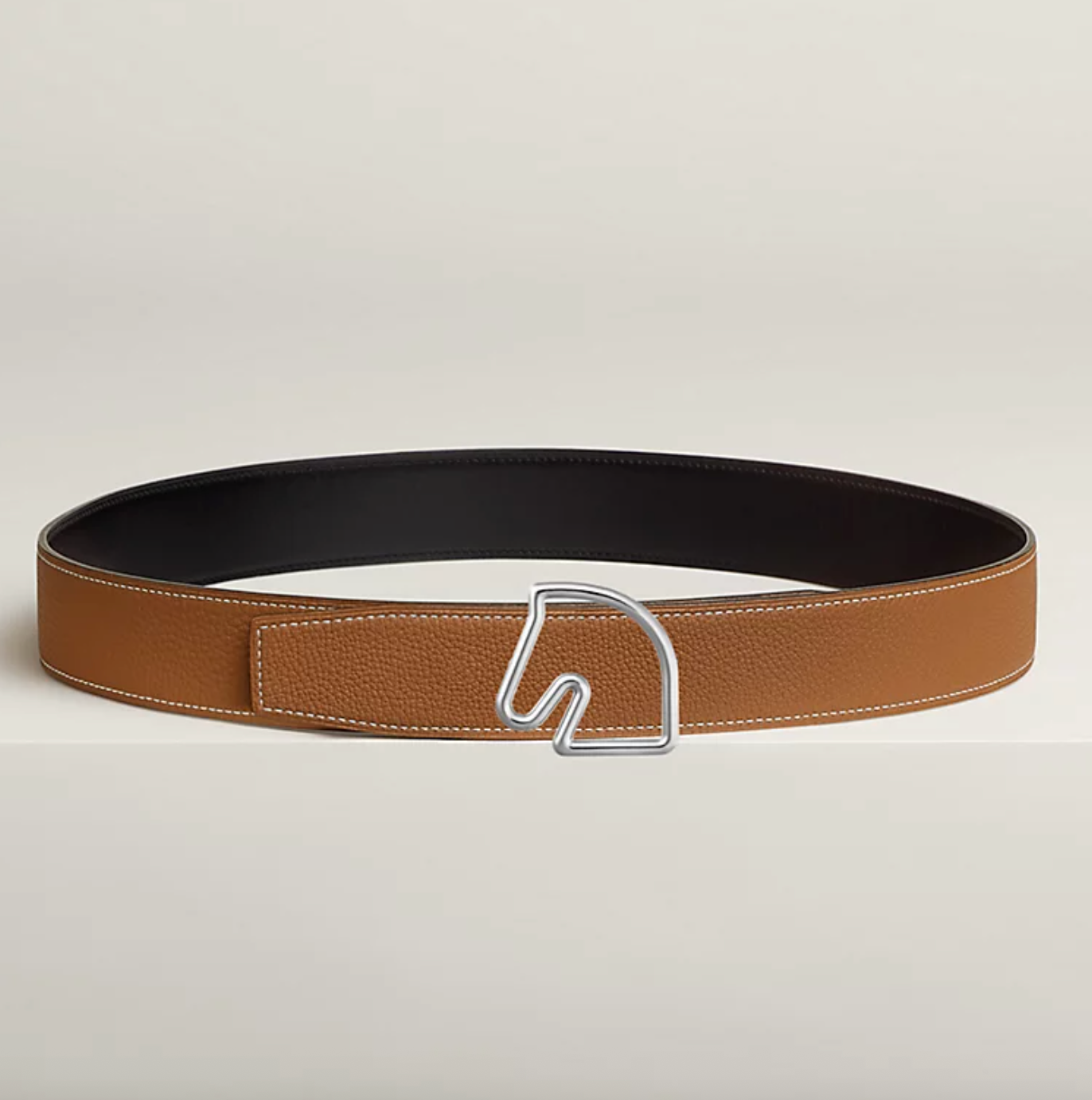 Tête de Cheval & Reversible Leather Belt Buckle 38mm Black/Gold Men's