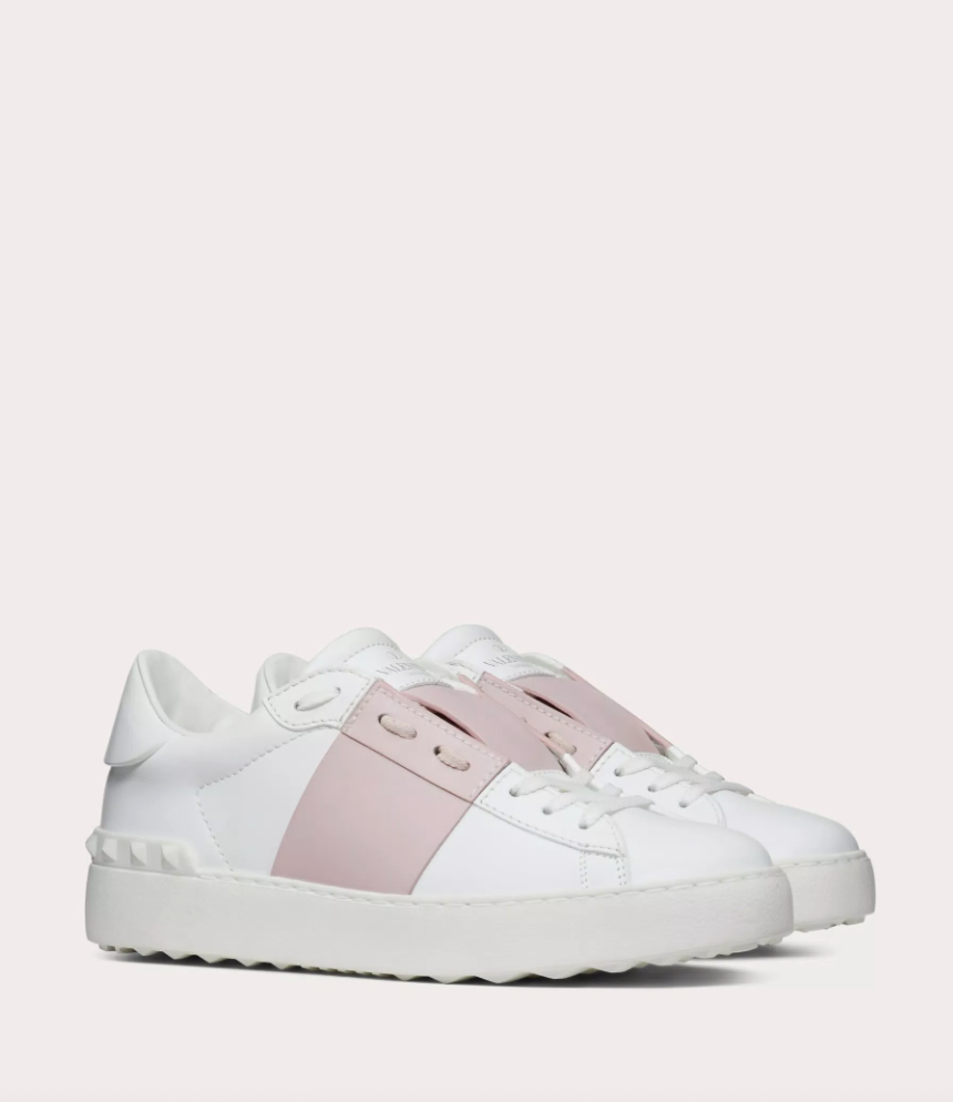 Offener Sneaker aus rosa Kalbsleder