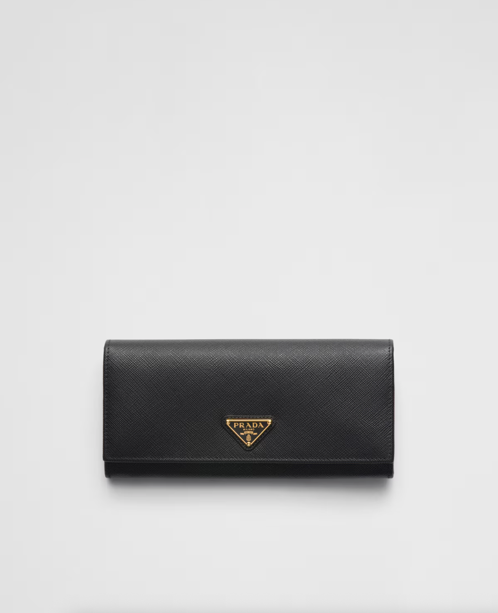 Large black Saffiano wallet with triangular logo