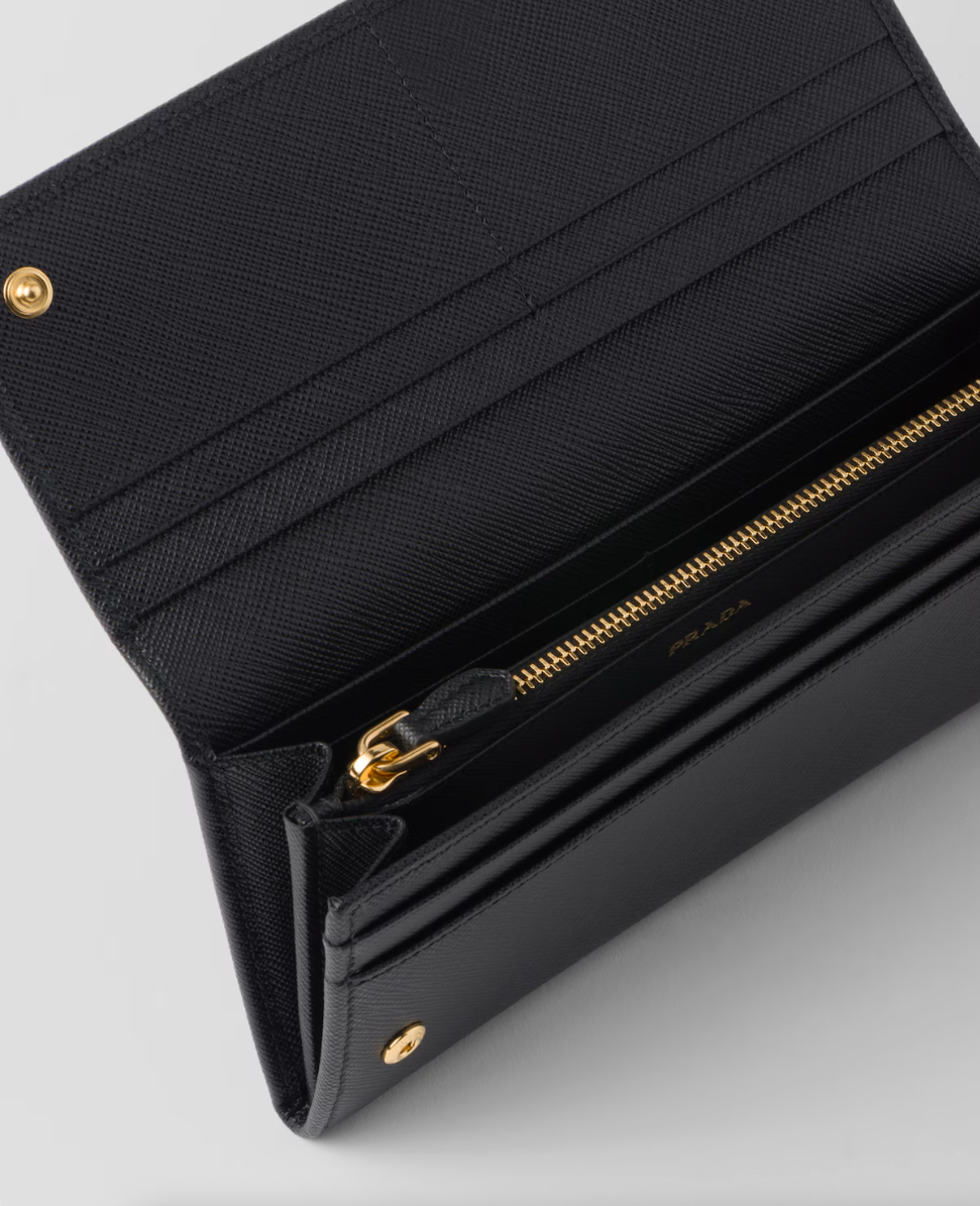 Large black Saffiano wallet with triangular logo