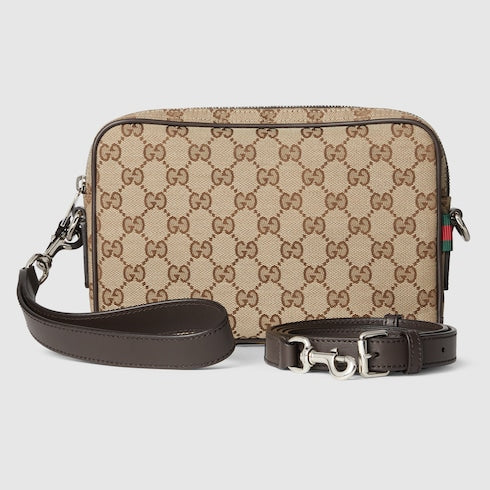 Kleine Schultertasche aus GG-Canvas in Beige und Braun