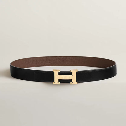 Fibbia da cintura H Striée & Pelle reversibile per cintura 32 mm Nero/Cioccolato Uomo