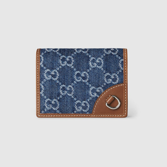 GG Emblem Denim Blue mini wallet
