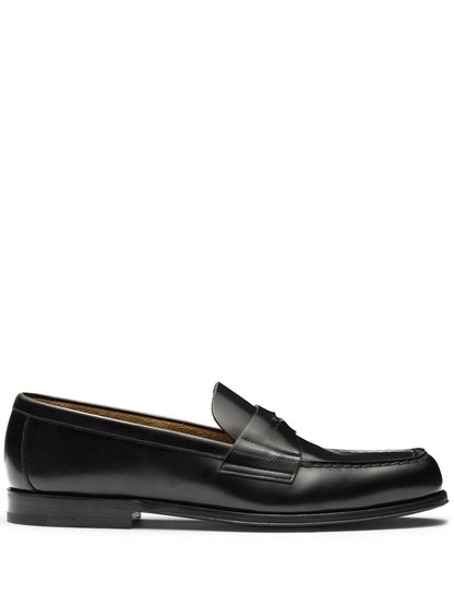 Leather loafers with logo and plaque Black