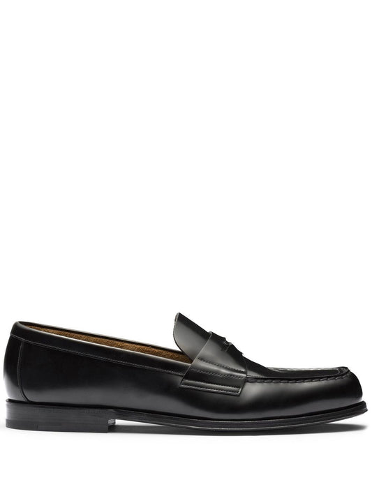 Leather loafers with logo and plaque Black