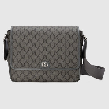 Borsa a tracolla Ophidia misura media in morbido GG Supreme grigio e nero