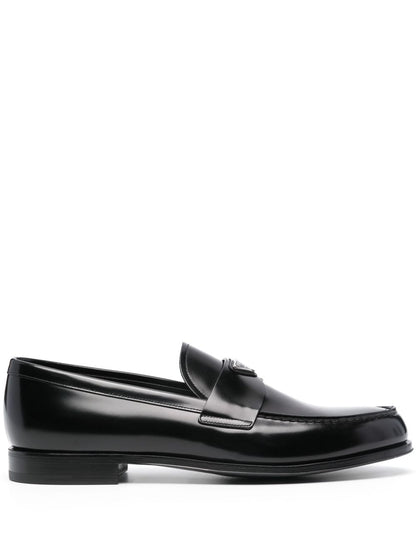 Leather loafers with enameled triangular logo