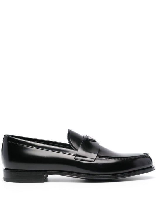 Leather loafers with enameled triangular logo