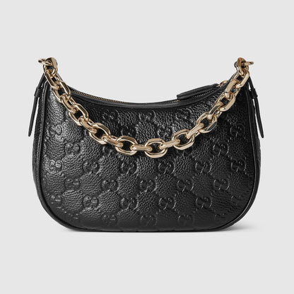 Mittelgroße Schultertasche mit GG-Emblem in Schwarz