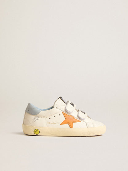 Old School Young in leather with orange star and sugar paper heel tab