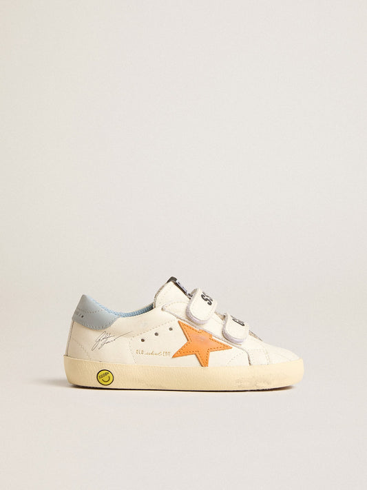 Old School Young in leather with orange star and sugar paper heel tab