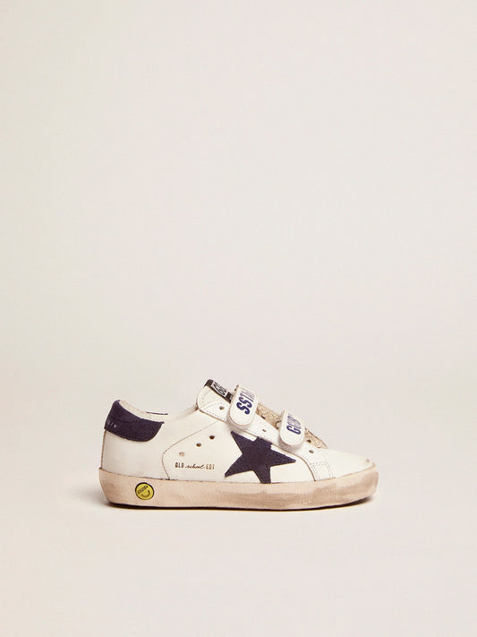 Old School Young in white leather with star and heel in blue suede