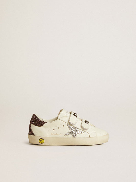 Old School Young with silver glitter star and glitter heel tab