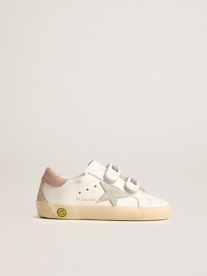 Old School Young in leather with grey suede star and antique pink heel tab