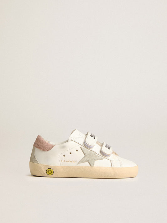 Old School Young in leather with grey suede star and antique pink heel tab