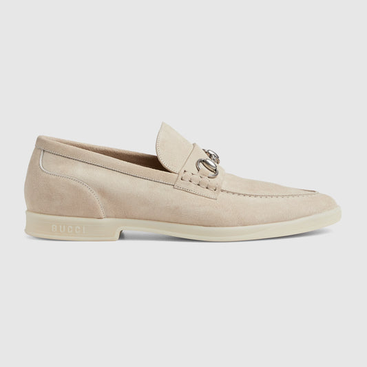 Men's moccasin with beige suede leather clamp
