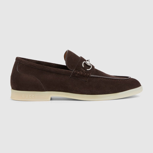 Men's moccasin with dark brown suede leather clamp