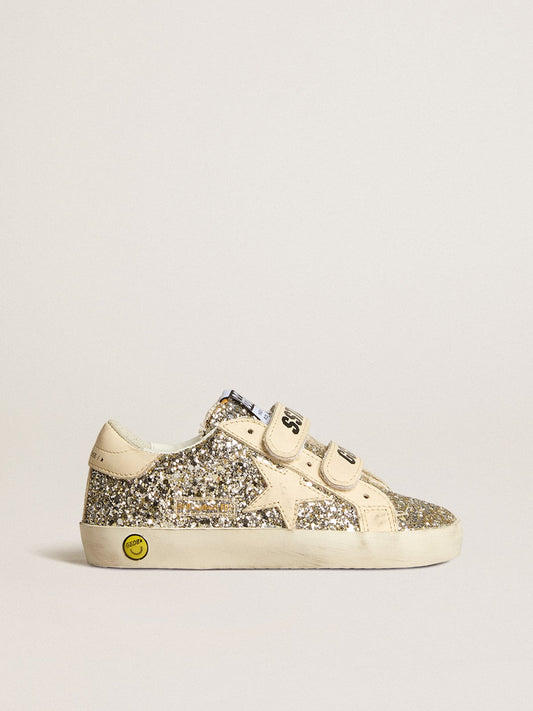 Old School Young in platinum glitter with star and leather heel