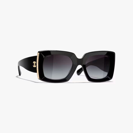 Black &amp; Gold Rectangular Sunglasses