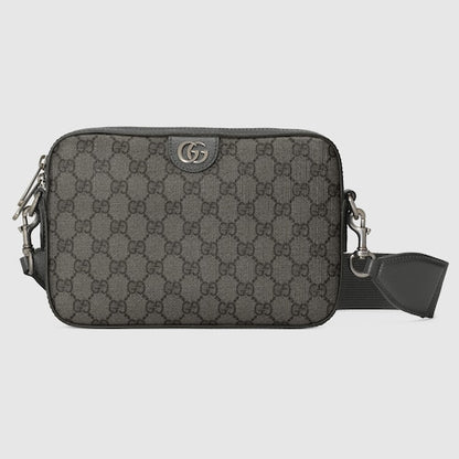 Borsa a tracolla Ophidia misura piccola in tessuto GG Supreme grigio e nero