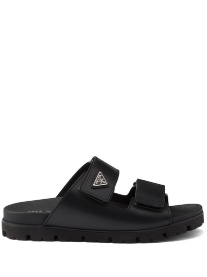 Black leather strap sandals