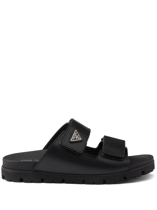 Black leather strap sandals