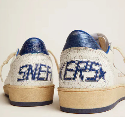Ball Star in white nappa with star and heel in blue laminated leather